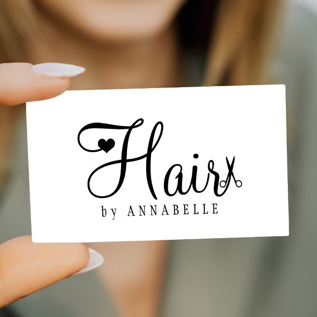 Cartão De Visita Hair stylist QR code modern script black and white (Criador carregado)
