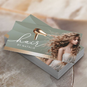 Cartão De Visita Hair Stylist Sage Green Beauty Rapariga Cabelo Sal