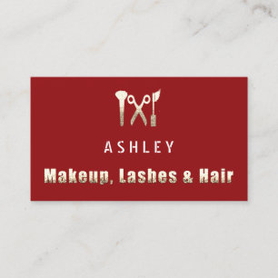 Cartão De Visita Hair Stylist Salon Makeup Lashes Nomeação Dourada