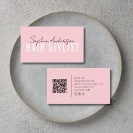 Cartão De Visita Hair Stylist Salon Pink QR Code