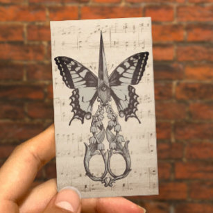 Cartão De Visita Hair Stylist Scissor Butterfly Vintage Music Notes