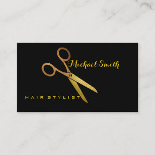 Cartão De Visita Hair Stylist Tesoura Dourada Elegante Salão #2
