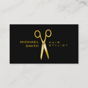 Cartão De Visita Hair Stylist Tesoura Dourada Elegante Salão #8