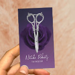 Cartão De Visita Hair Stylist Tesoura Vintage e Flor Purple Salon<br><div class="desc">Hair Stylist A Tesoura Vintage e Cartões de visitas Roxos Salões de Bela Flor.</div>