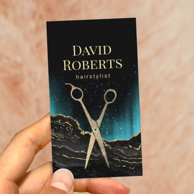 Cartão De Visita Hair Stylist Trendy Dourado Agate Hairdresser Salo (Criador carregado)