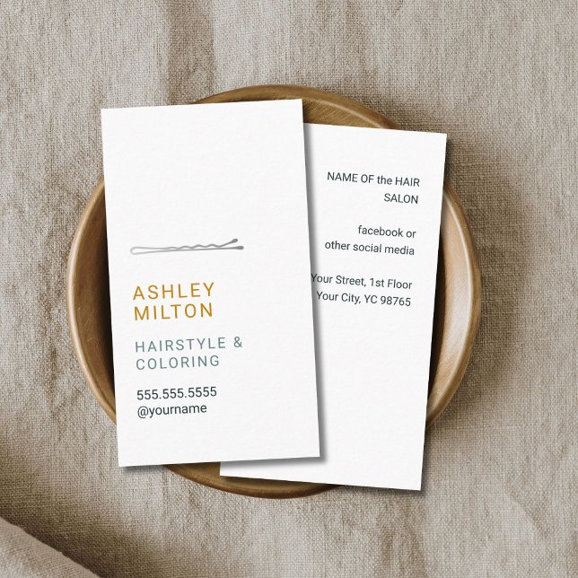 Cartão De Visita Hairdresser Branco Minimalista Elegante (Criador carregado)