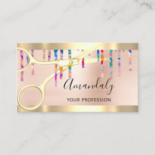 Cartão De Visita Hairdresser Coiffeur Dourado Tesoura Hológrafo