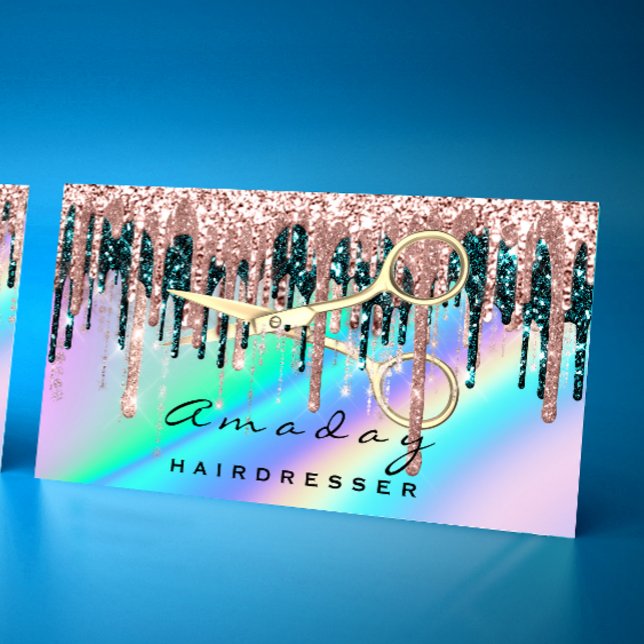 Cartão De Visita Hairdresser profissional - Rosa Hológrafo (Professional Hairdresser Scissors Rose Holograph Business Card)