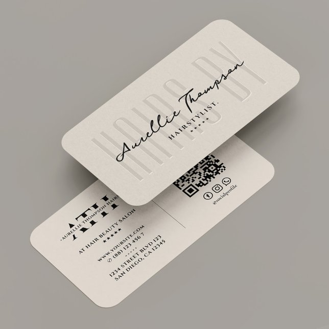 Cartão De Visita Hairdresser Stylist Elegante Sand Beige Modern (Hairdresser Stylist Elegant Sand Beige Modern Business Card
)