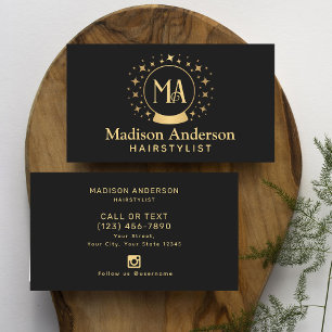 Cartão De Visita Hairstylist para o Monograma das Testemunhas Preta