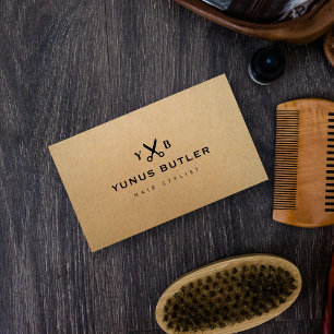 Cartão De Visita Hairstylist profissional Monograma Kraft