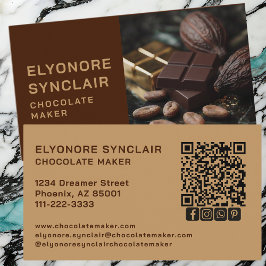 Cartão De Visita Half Photo Brown Caramel Chocolate Maker Social QR