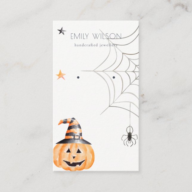 Cartão De Visita Halloween Pumpkin Spider Web Earrando Joias (Frente)