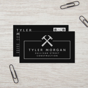 Cartão De Visita Hammers Silver Black Código QR Construção