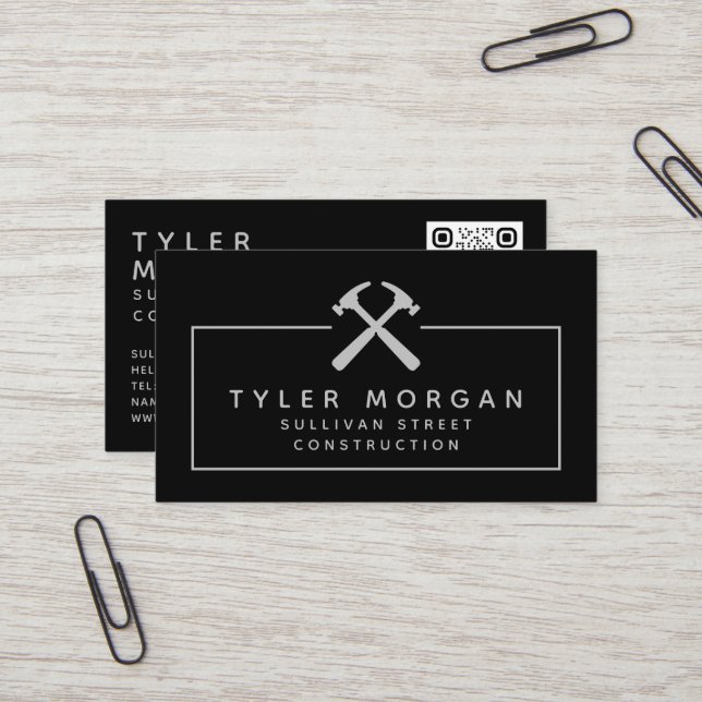 Cartão De Visita Hammers Silver Black Código QR Construção (Frente/Verso In Situ)
