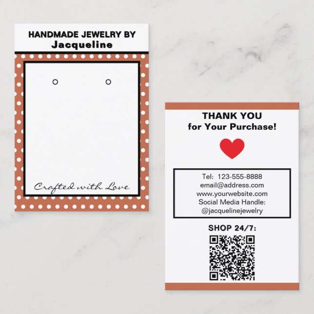 Cartão De Visita Handmade Earrings Terra Cotta White Polka Dots (Frente/Verso)