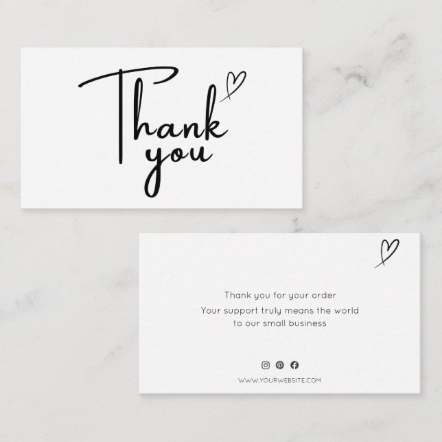 Cartão De Visita Handwritten Thank You Card Small Business (Frente/Verso)