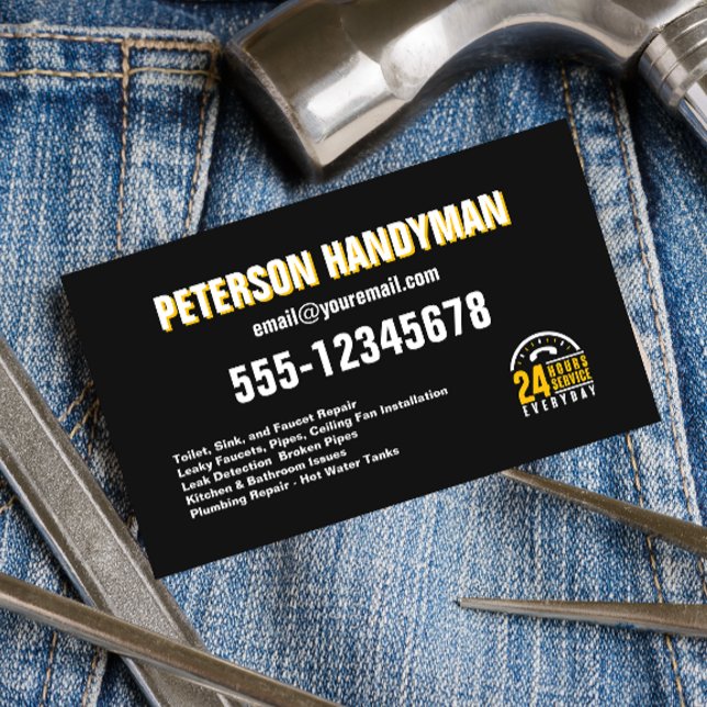 CARTÃO DE VISITA HANDYMAN, 24 HORAS DE EMERGÊNCIA NEGRA AMARELO (Criador carregado)