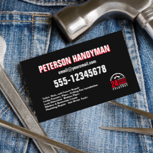 CARTÃO DE VISITA HANDYMAN 24 HORAS DE EMERGÊNCIA PRETA VERMELHO