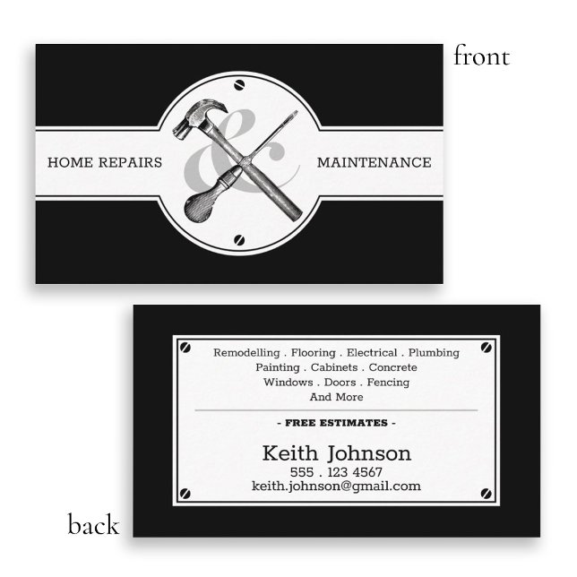 Cartão De Visita Handyman Construction Black Professional Modern (Handyman Construction Black Professional Modern Business Card)
