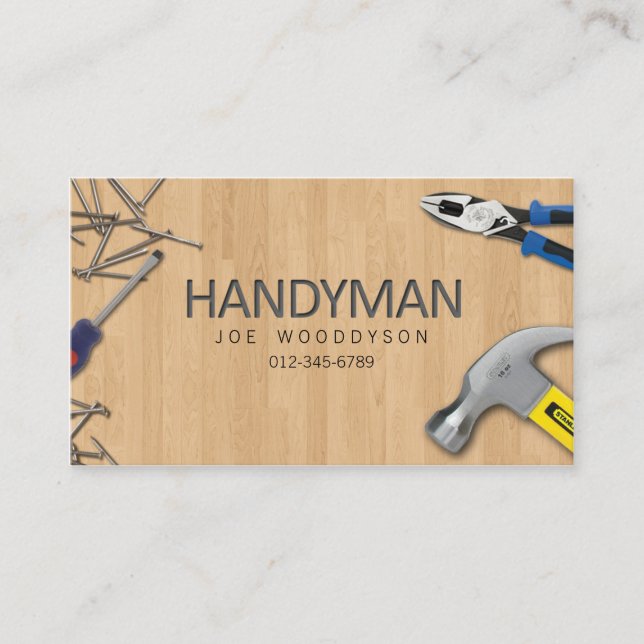 Cartão De Visita Handyman Home Repara Unhas de martelo na madeira (Frente)