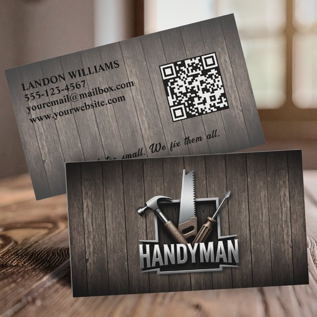 Cartão De Visita Handyman Maintenance Repair Service Wood QR Code (Criador carregado)