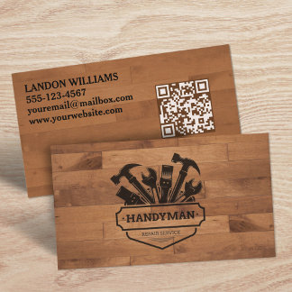 Cartão De Visita Handyman Maintenance Repair Service Wood QR Code