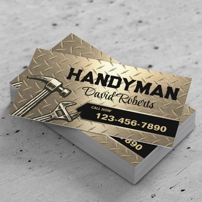 Cartão De Visita Handyman Repair & Maintenance Service Modern Gold (Criador carregado)
