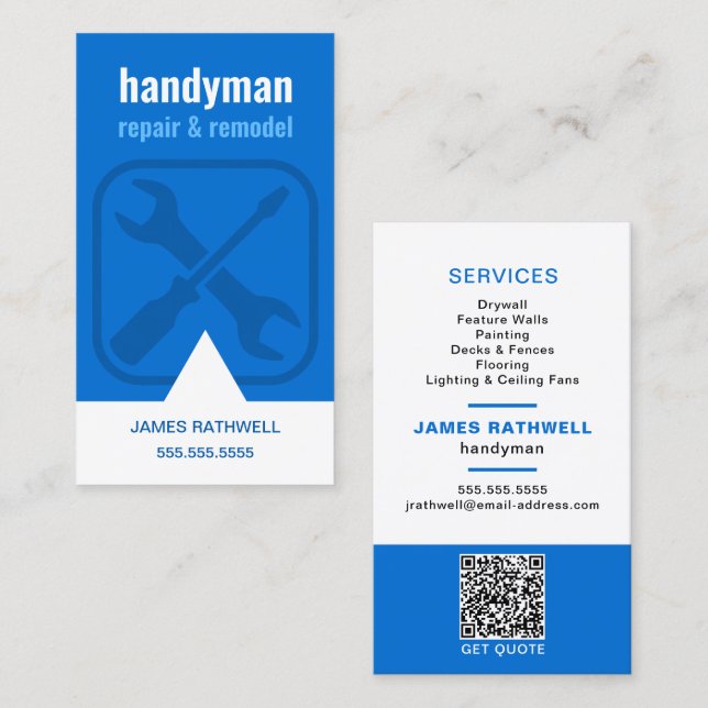 Cartão De Visita Handyman Repara Remodel | Código QR (Frente/Verso)