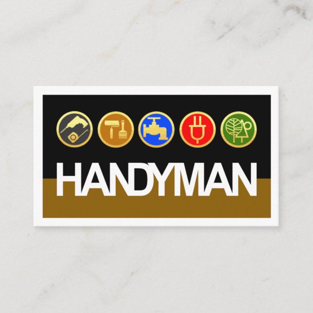 Cartão De Visita Handyman Signage Gold Workmen Tools (Frente)