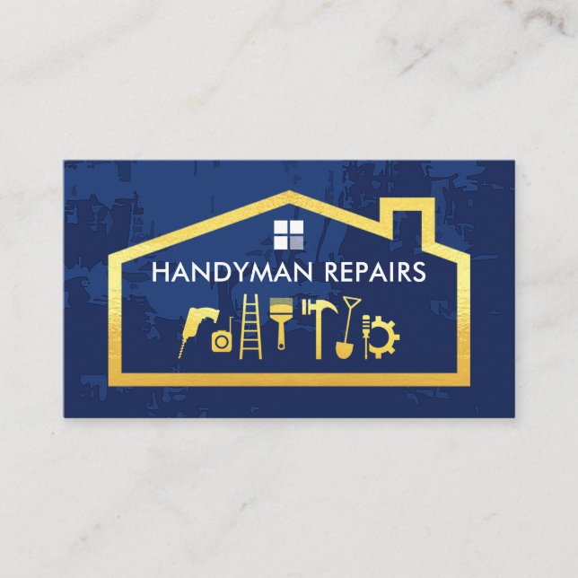 Cartão De Visita Handyman Tools Gold Building Frame Business Card (Frente)