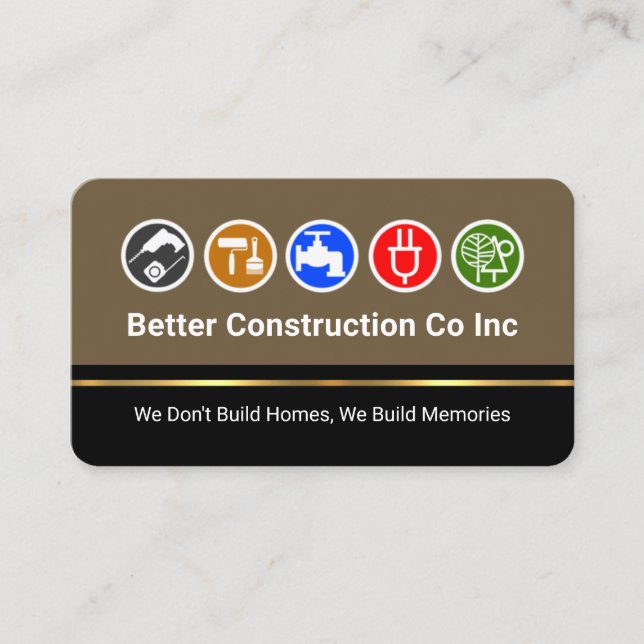 Cartão De Visita Handyman Tools On Brown Gold Line Layers (Frente)