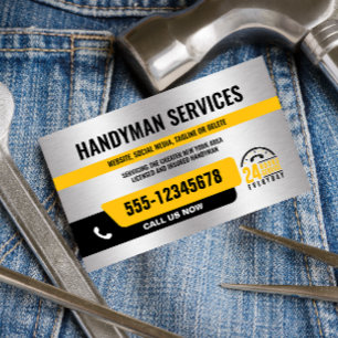 CARTÃO DE VISITA HANDYMAN URGENT REPAIR 24/ PRATA NEGRA AMARELO