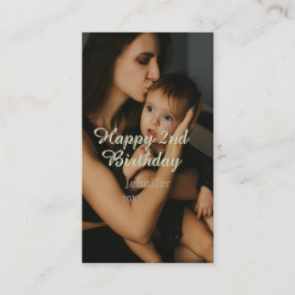 Cartão De Visita Happy 2nd birthday kids baby mother yellow gray na