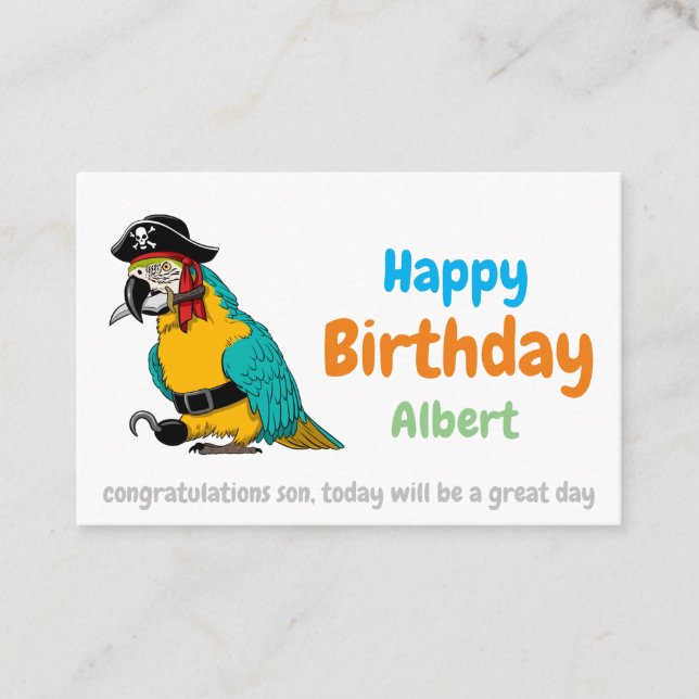 Cartão De Visita Happy Birthday pirate parrot (Frente)