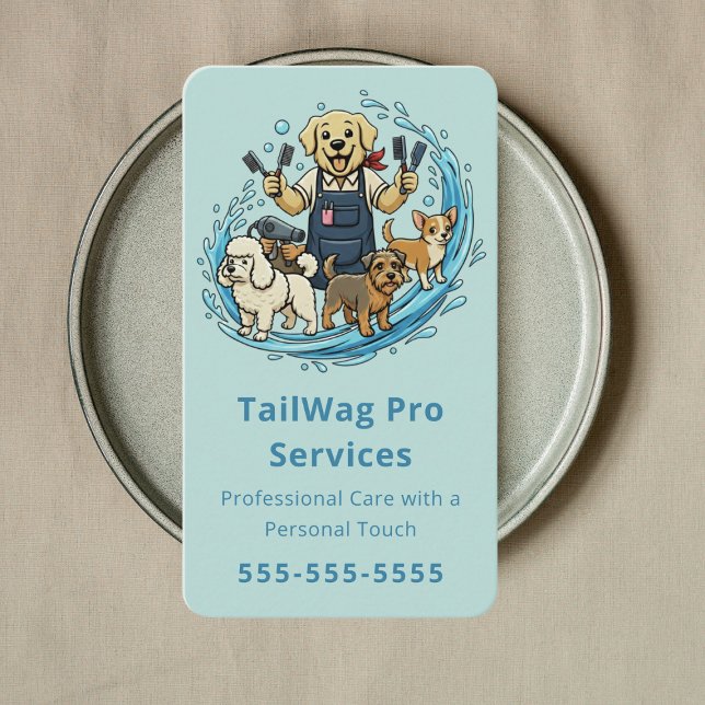 Cartão De Visita Happy Dog Grooming Pet Sitter Dog Groomer Blue (Criador carregado)