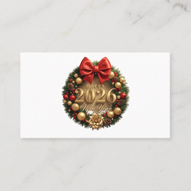 Cartão De Visita happy new year 2026 elegant wreath business card (Frente)