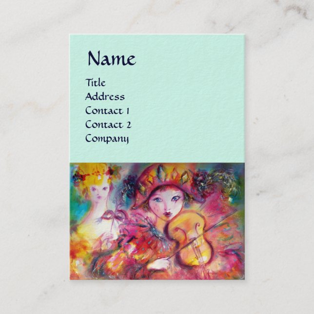 Cartão De Visita HARLEQUIN E COLUMBINE Music,Decor,Artista de Teatr (Frente)