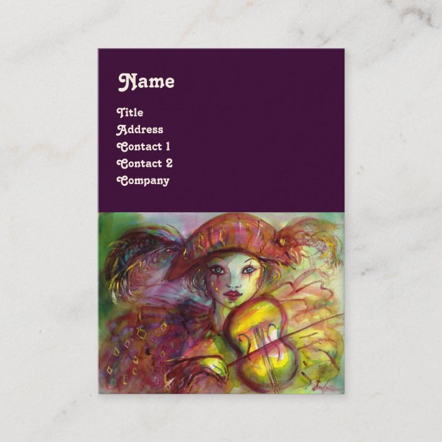 Cartão De Visita HARLEQUIN, faíscas roxas cor-de-rosa-verde-amarelo (Frente)