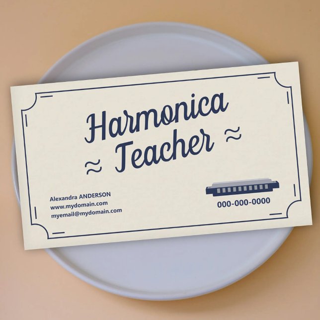Cartão De Visita Harmonica Teacher - Vintage (Harmonica Teacher - Vintage Business Card)
