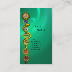 CARTÃO DE VISITA HASTE DE ASCLEPIUS, 7 CHAKRAS, IOGA, ENERGIA