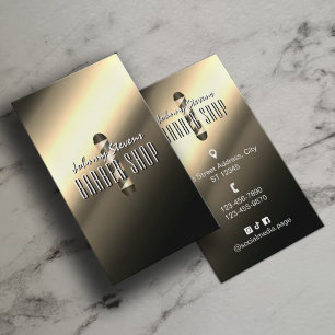 Cartão De Visita Haste de barbearia metálica dourada barbearia