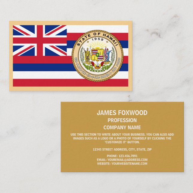 Cartão De Visita Hawaiian Flag & Seal, Flag do Havaí (Frente/Verso)