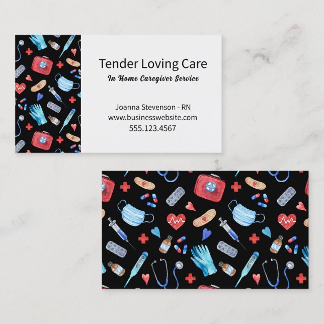 Cartão De Visita Health Home Care Nurse Stethoscope Business Card (Frente/Verso)