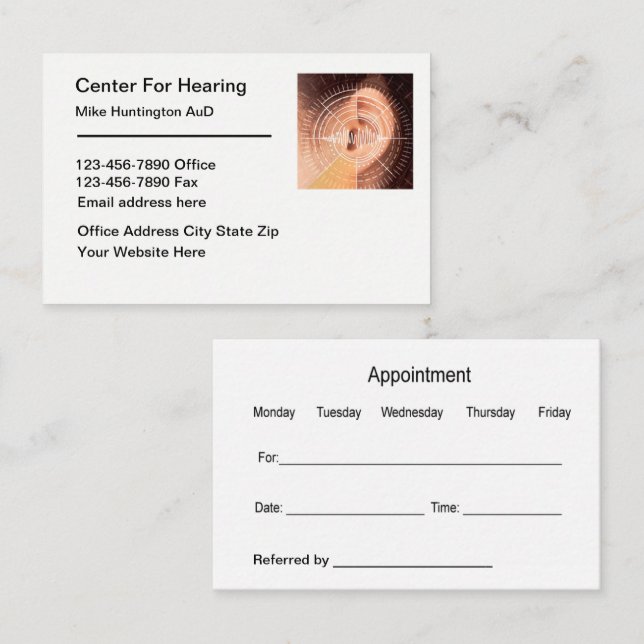 Cartão De Visita Hearing Aids ENT Appointment Business Cards (Frente/Verso)