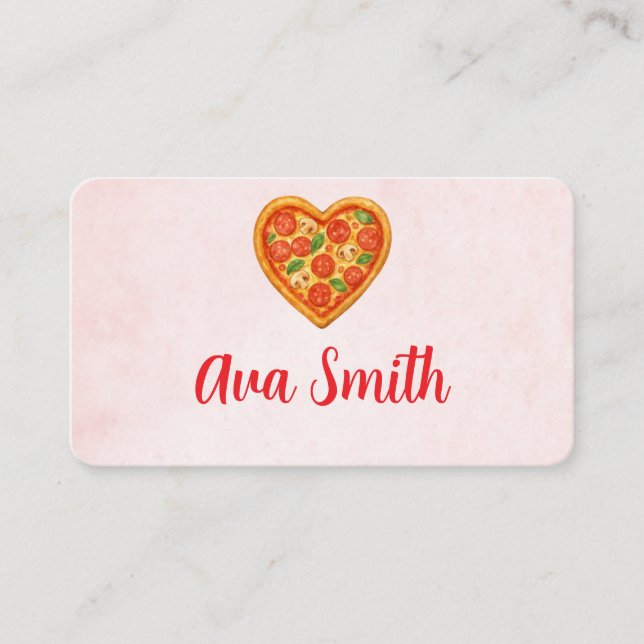 Cartão De Visita Heart Pizza Place Cards | Red Checkered Italian (Frente)