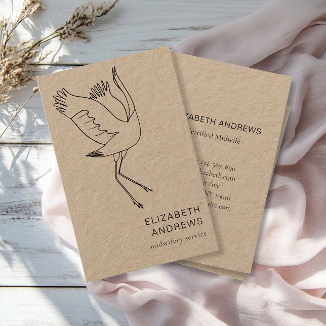 Cartão De Visita Hebamme, Storch schlicht-moderne Visitenkarte (Modern, minimalist business card. Line Art Illustration, Storch. )