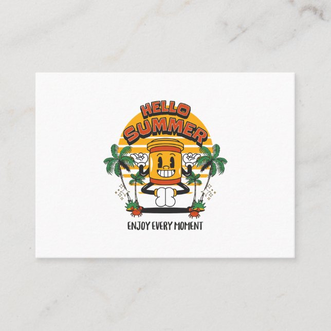 Cartão De Visita Hello Summer Retro Mascot (Frente)