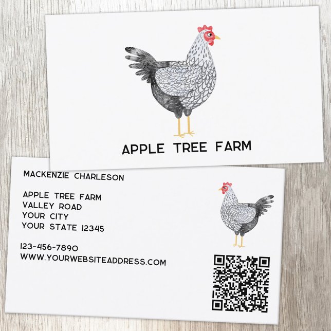 Cartão De Visita Hen Chicken Poultry Egg Farm QR Code (Wyandotte chicken hen personalized custom text and QR code business card for egg poultry farm)