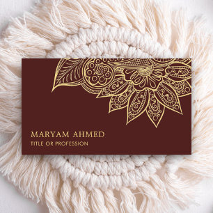 Cartão De Visita Henna Marrom Dourada Mehndi Islâmica